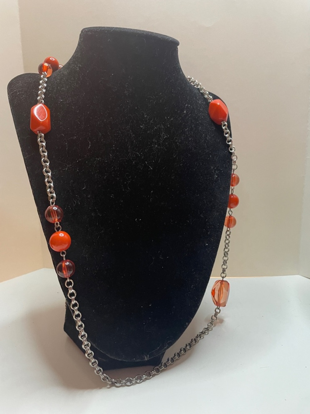 Orange Bead Long Chain Necklace - Unbranded